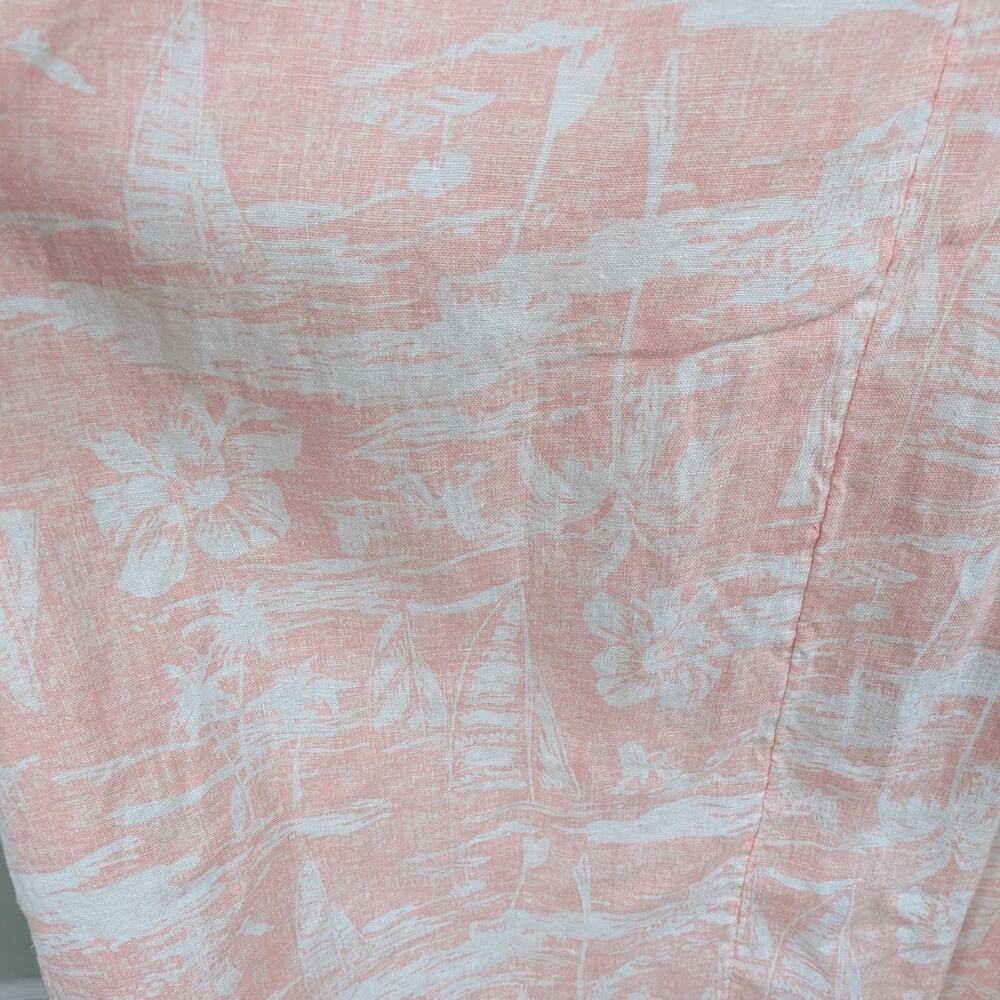 Lands End Linen Midi Dress M Pink White Sundress Smocked Beachy Sleeveles Pocket - Picture 8 of 12